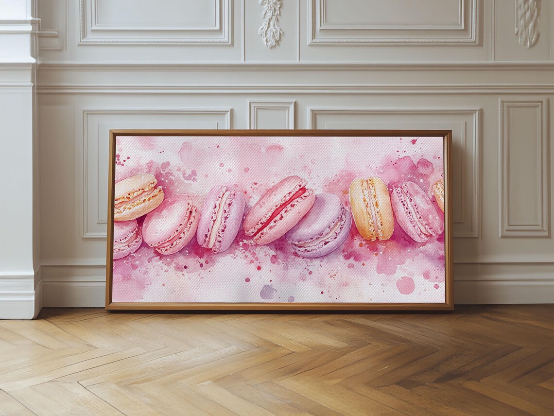 Pastel Macarons Watercolor Pink French Pastry Sweet Treat Decor Poster - Image 2