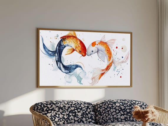 Cute Koi Fish Kissing Couple Gift Idea Framed Print Valentines Day Wall Art Wall Art For Couples Wabi Sabi Engagement Gift