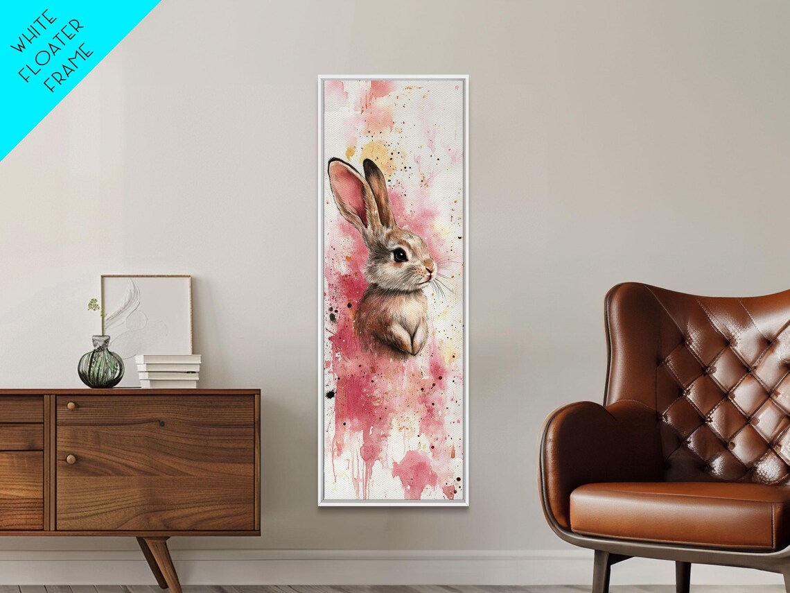 Sweet Watercolor Bunny Pink Splatter Floral Nursery Wall Art - Image 4