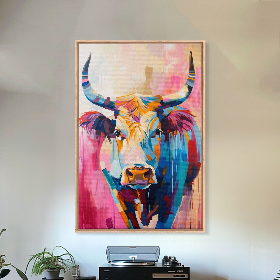 Colorful Longhorn Cow Portrait Vibrant Texas Farm Animal Art Poster - Image 3