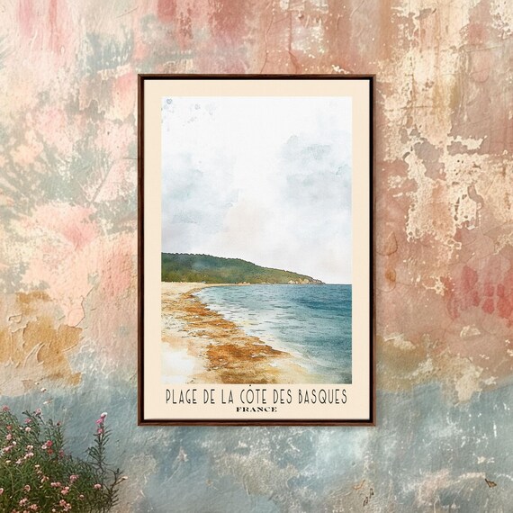 Plage De La Cote Des Basques France Sand Curve Rocky Headland Poster