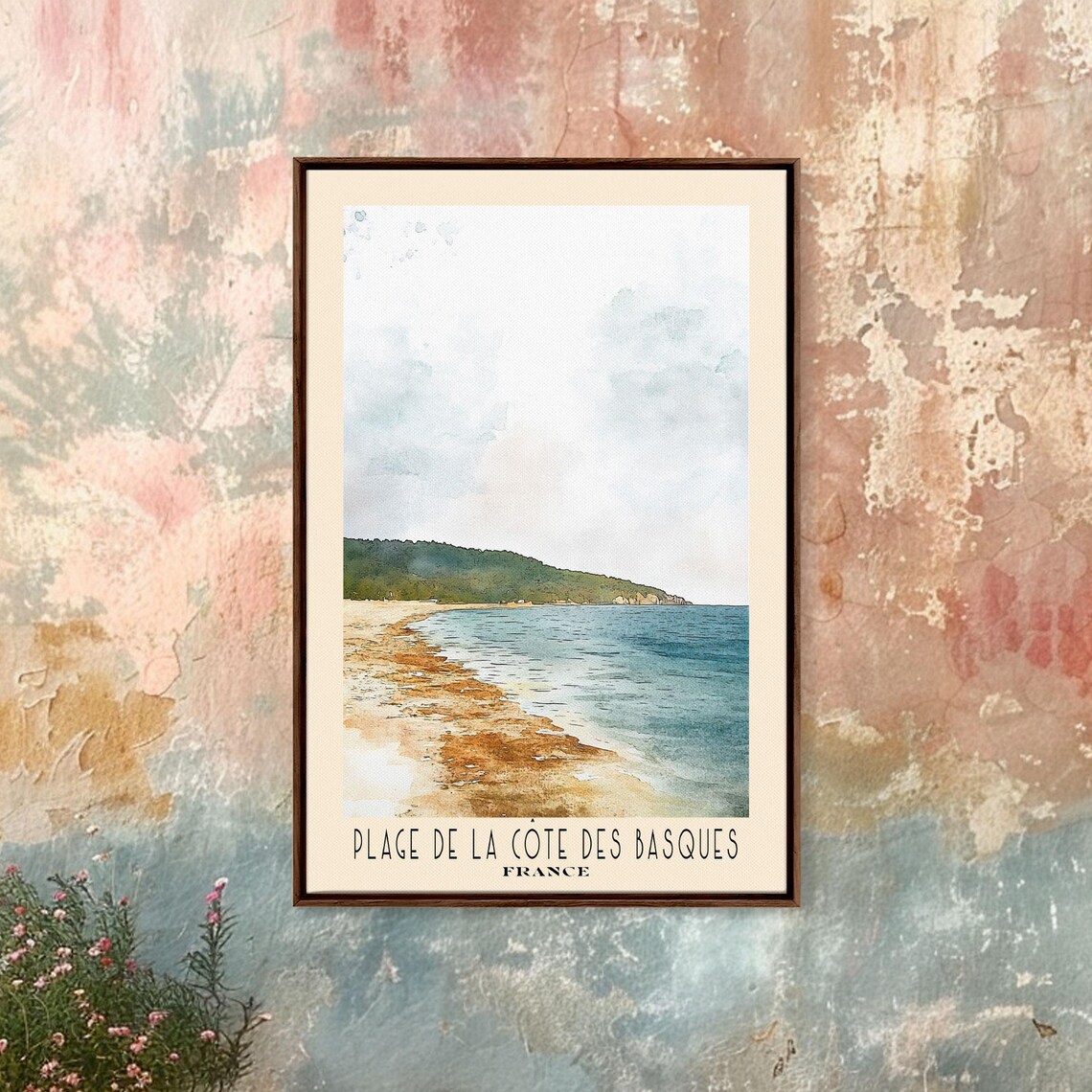 Plage De La Cote Des Basques France Sand Curve Rocky Headland Poster