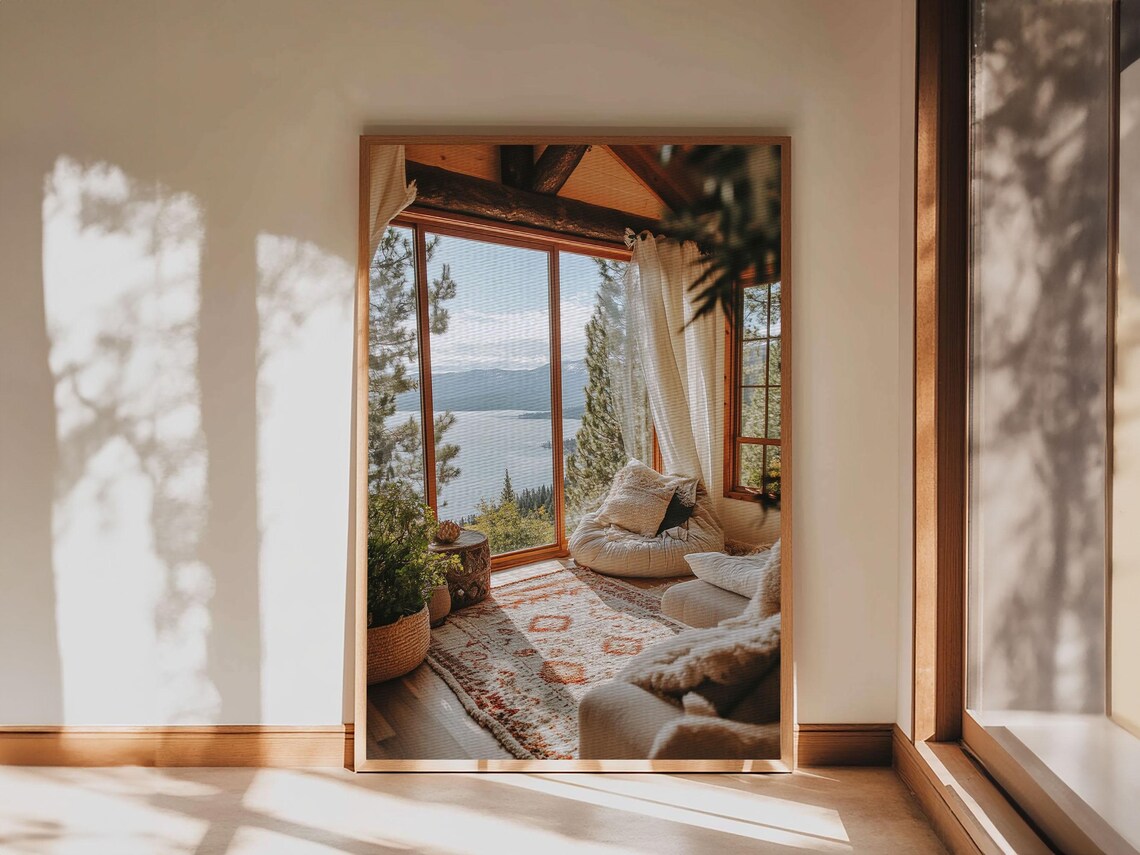 Cozy Lakeside Cabin Sunroom Panoramic Mountain Lake View Rustic Travel Poster - Image 6