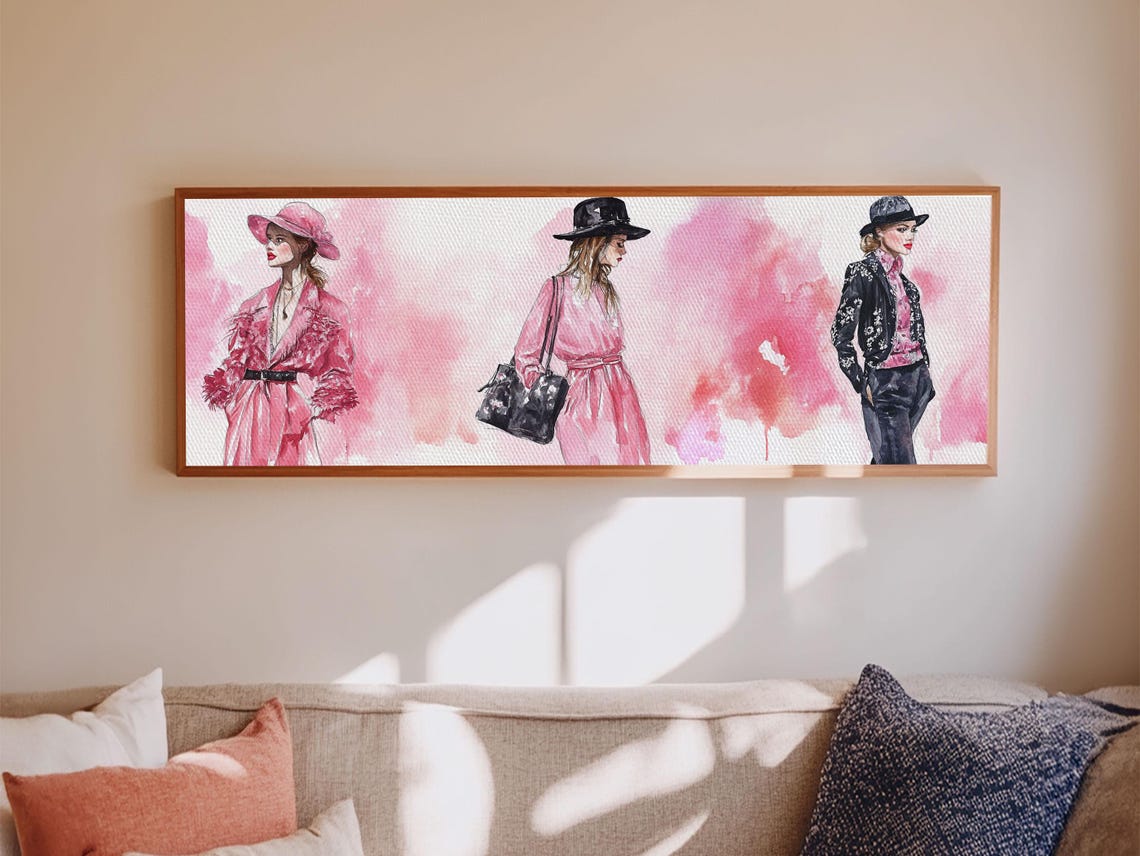 Fashion Illustration Wall Art Framed Print Light Pink And Black Modern Style Above Sofa Artwork Whimsical Statement Piece - Image 2