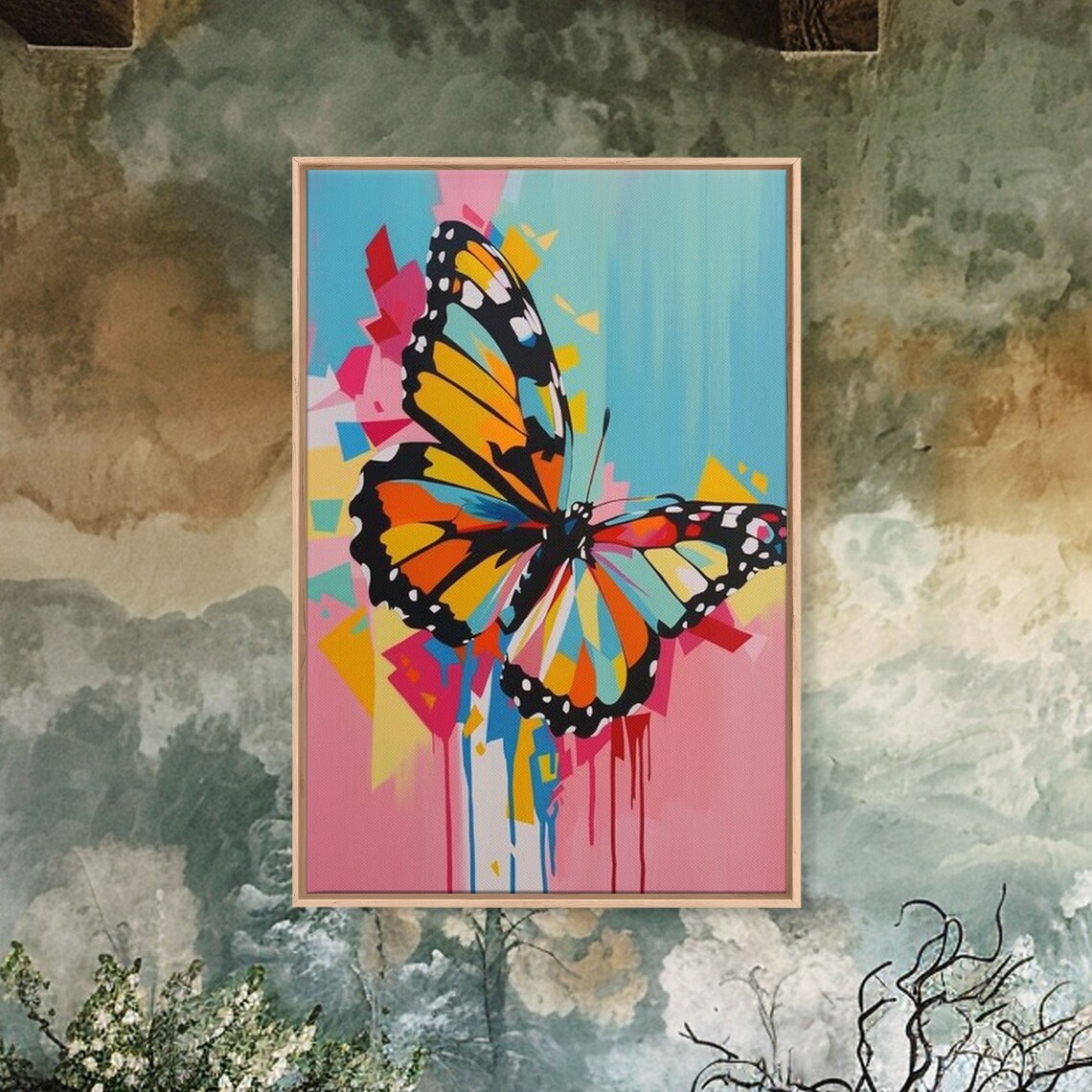 Monarch Butterfly Pop Art In Bright Pink Blue And Orange Colors Poster - Image 3