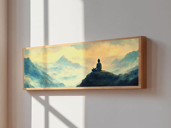 Buddha Meditating On Mountain Top Misty Zen Yoga Studio Poster
