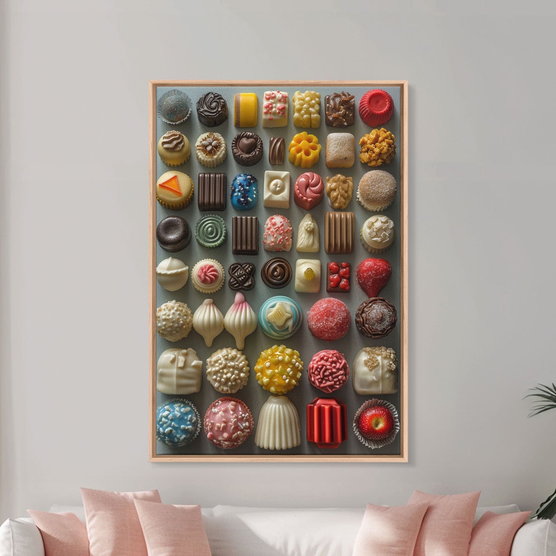 Assorted Chocolate Pralines Grid Colorful Candy Photography Wall Art