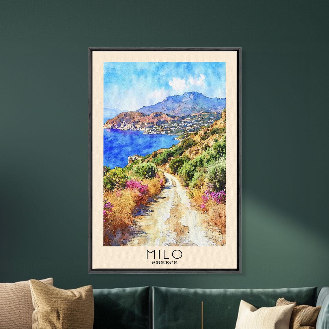Milo Greece Flower Path Overlooking Blue Bay Mountain View Poster - Image 5