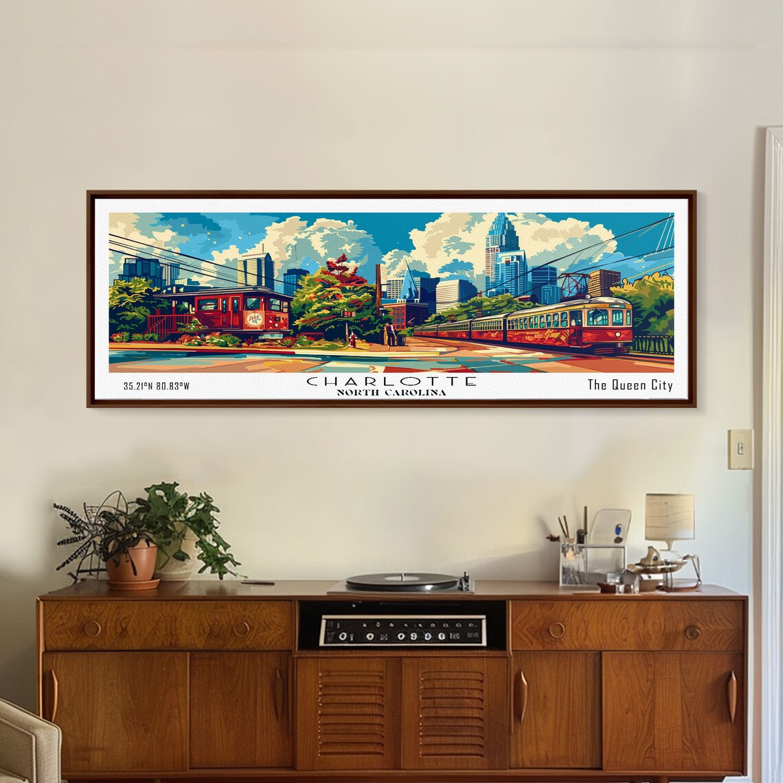 Charlotte North Carolina Panoramic Red Trolley Skyline Vintage Poster - Image 4