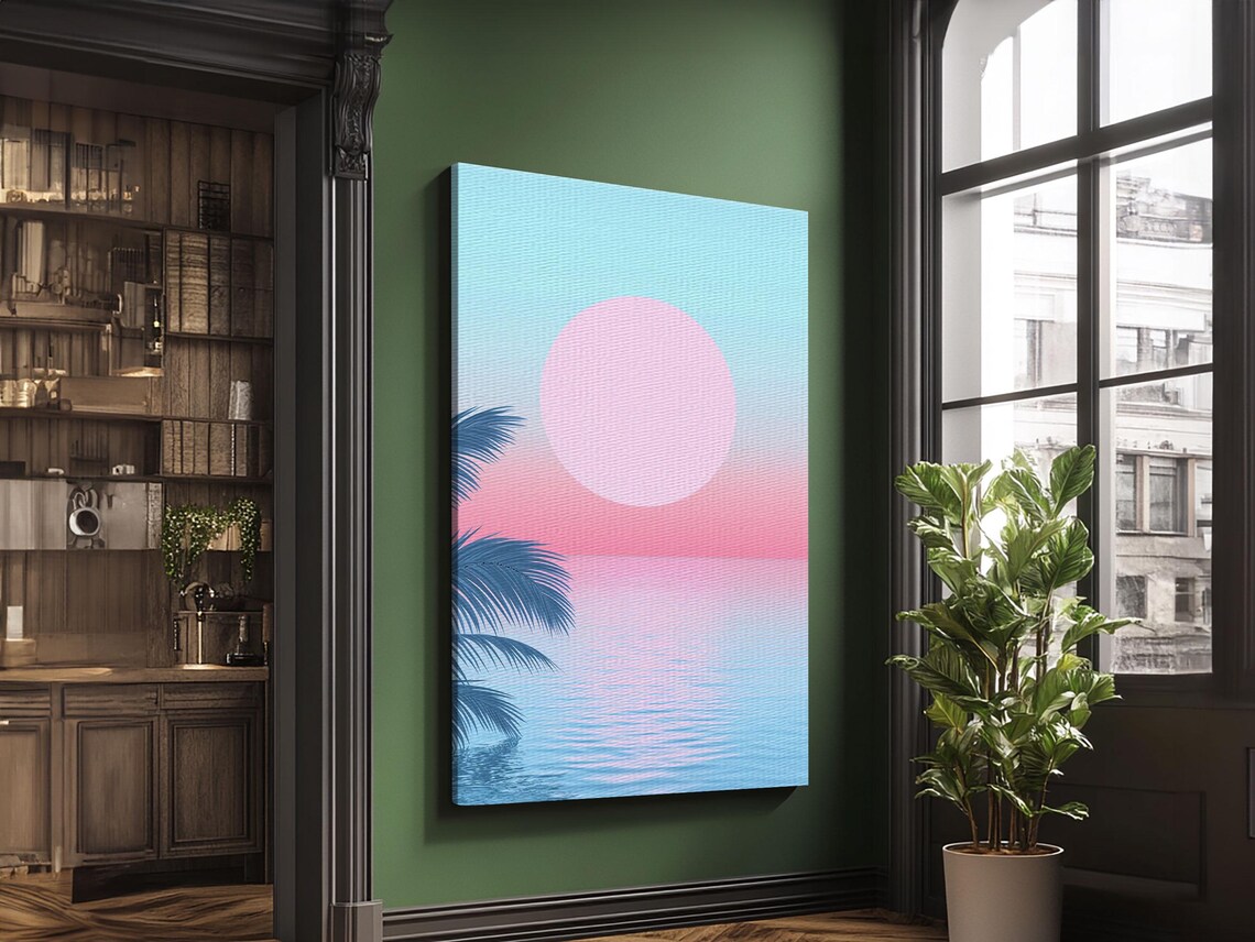 Vaporwave Pastel Sunset Ocean Palm Beach Retro Minimalist Poster - Image 6