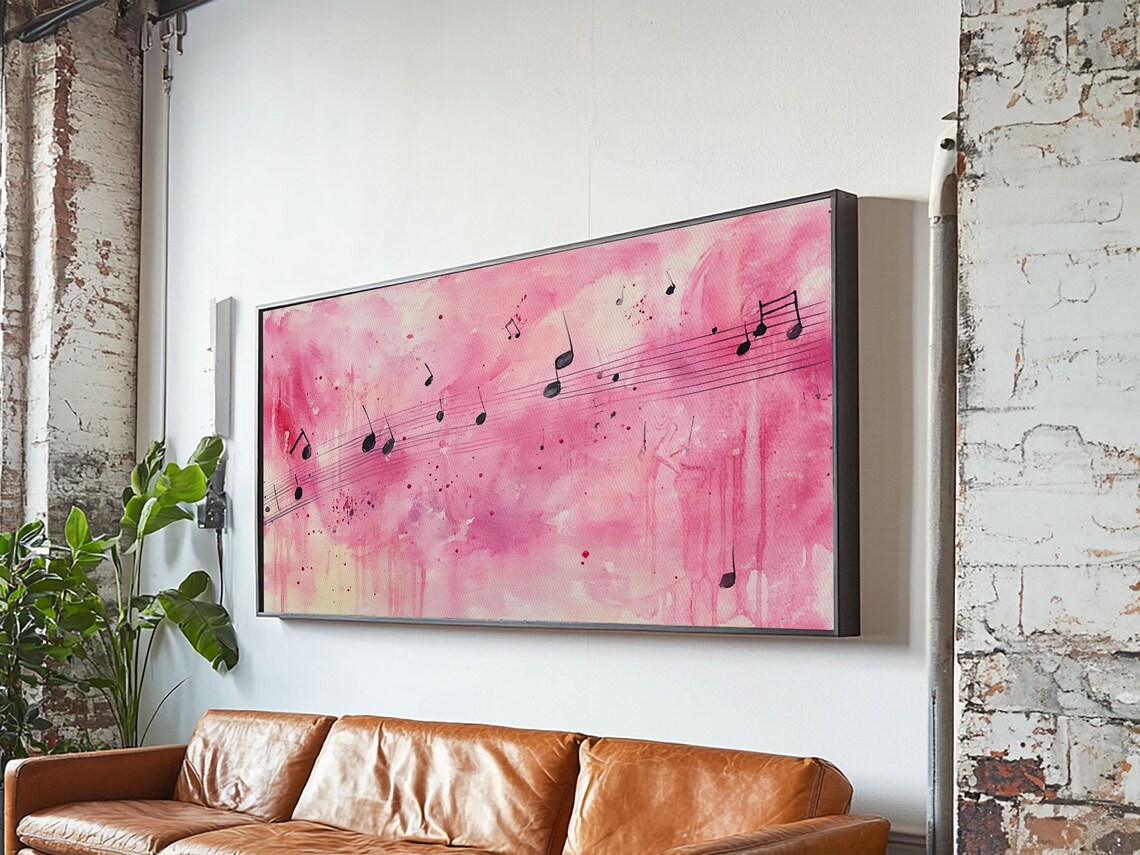 Music Notes Pink Watercolor Staff Melody Whimsical Song Decor Poster - Image 3