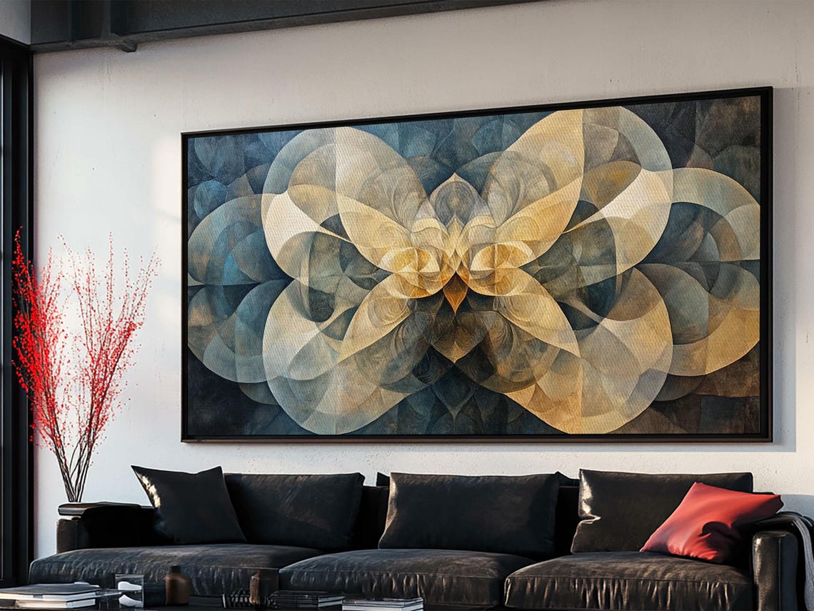 Symmetrical Abstract Framed Print Geometric Wall Art Wabi Sabi Decor Moody Minimalist Artwork Idea Bedroom Horizontal Design - Image 2