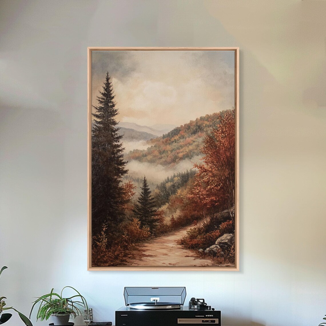 Misty Mountain Valley Autumn Path Golden Foliage Landscape Poster - Image 4