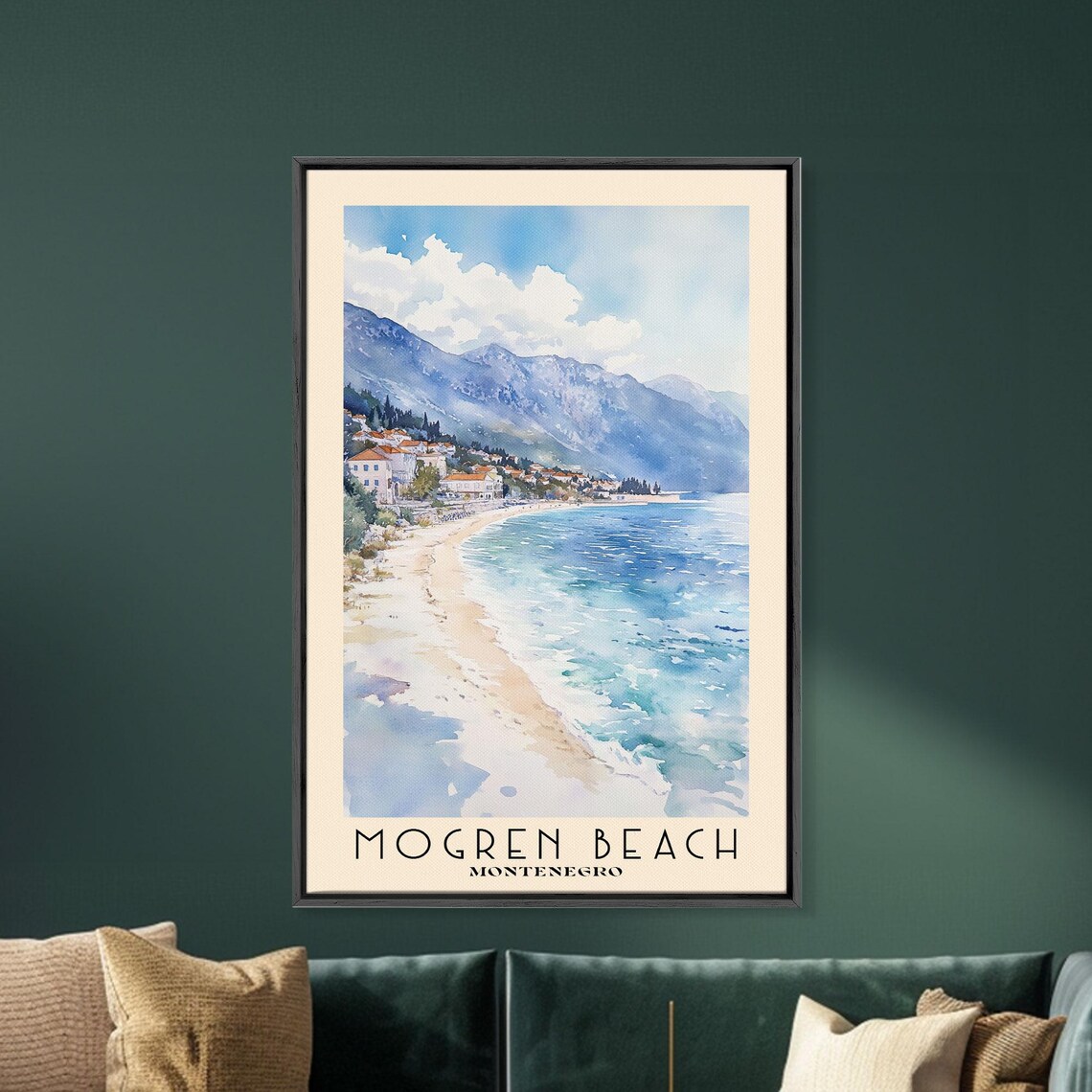 Mogren Beach Montenegro Seaside Town Mountain Bay Watercolor Poster - Image 5