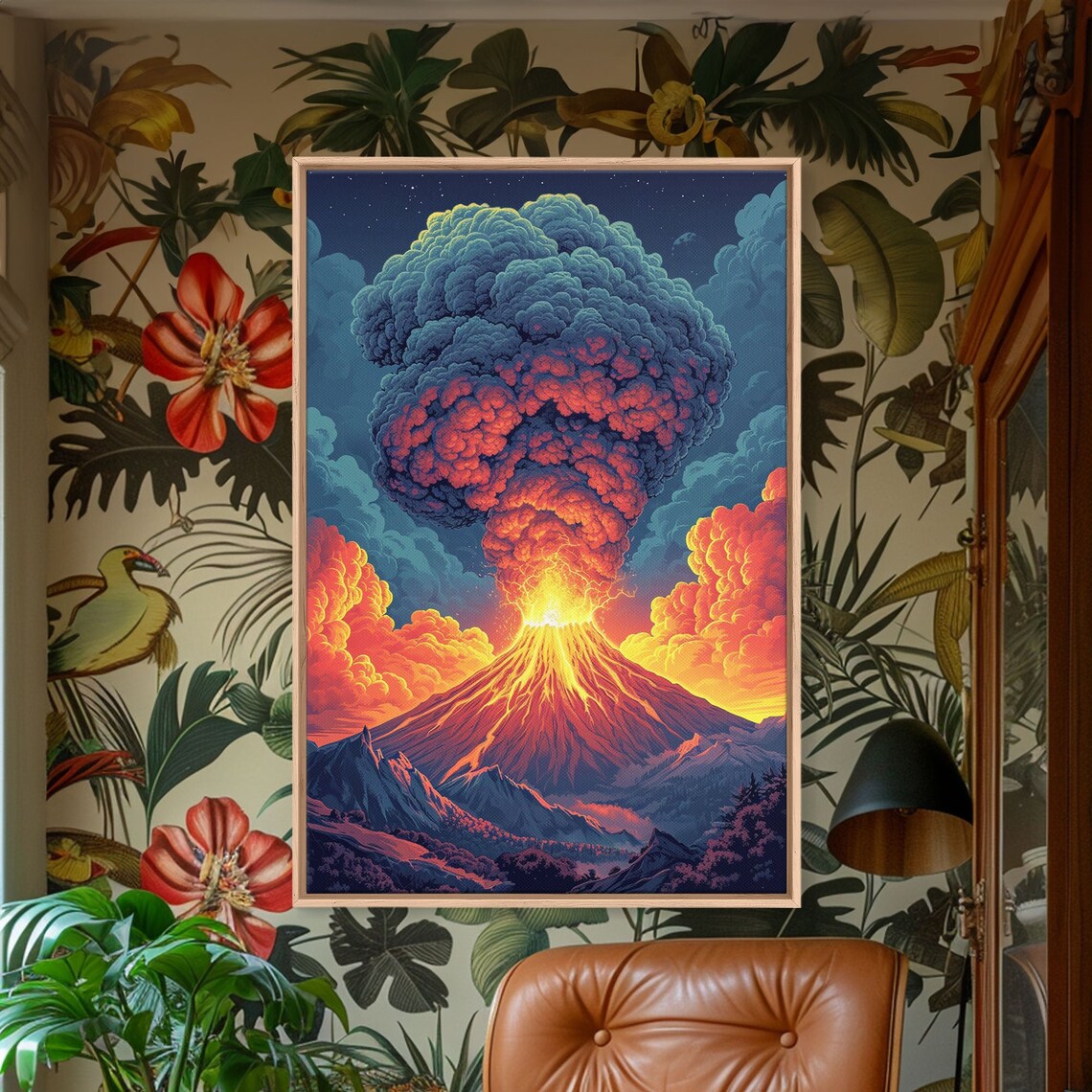 Colorful Volcanic Eruption Printed On Printed Wall Art With Volcano Landscape Vibrant Cloud Wall Art Modern Landscape Art - Image 3