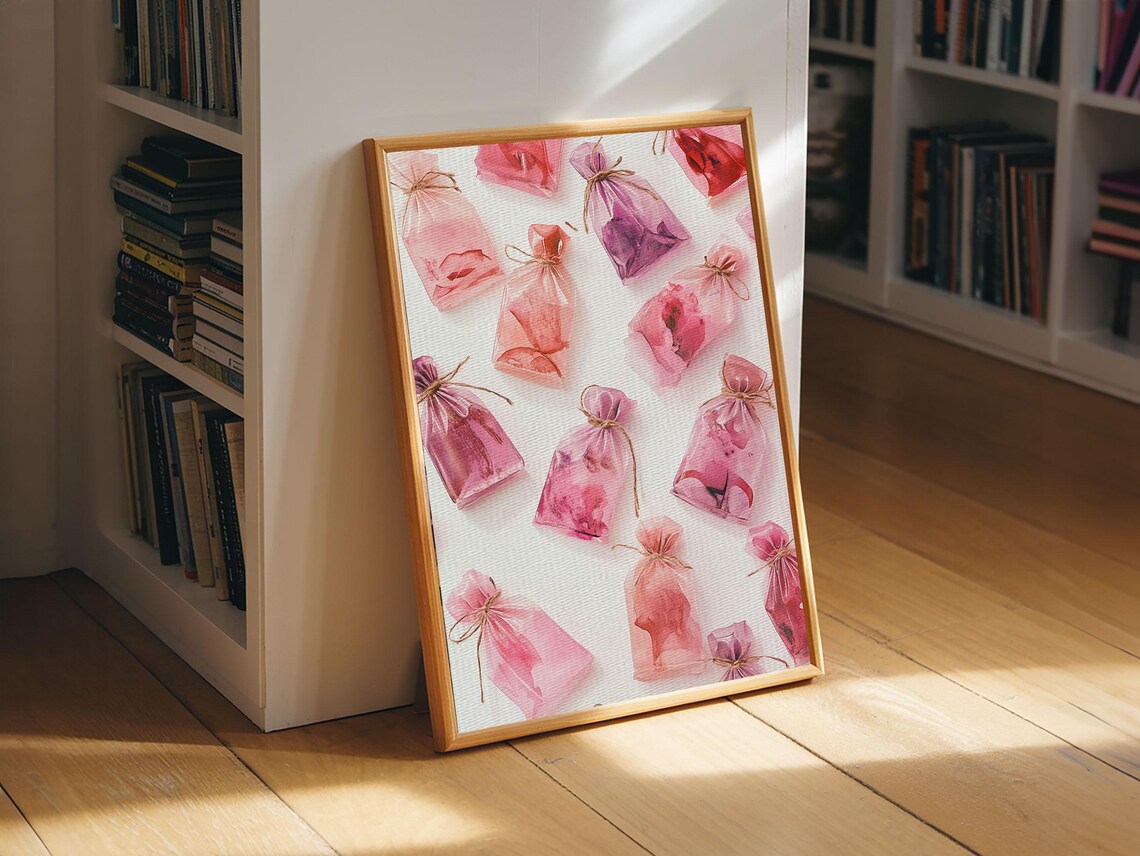 Pink Gift Bags Pattern Festive Watercolor Holiday Party Wall Art - Image 6