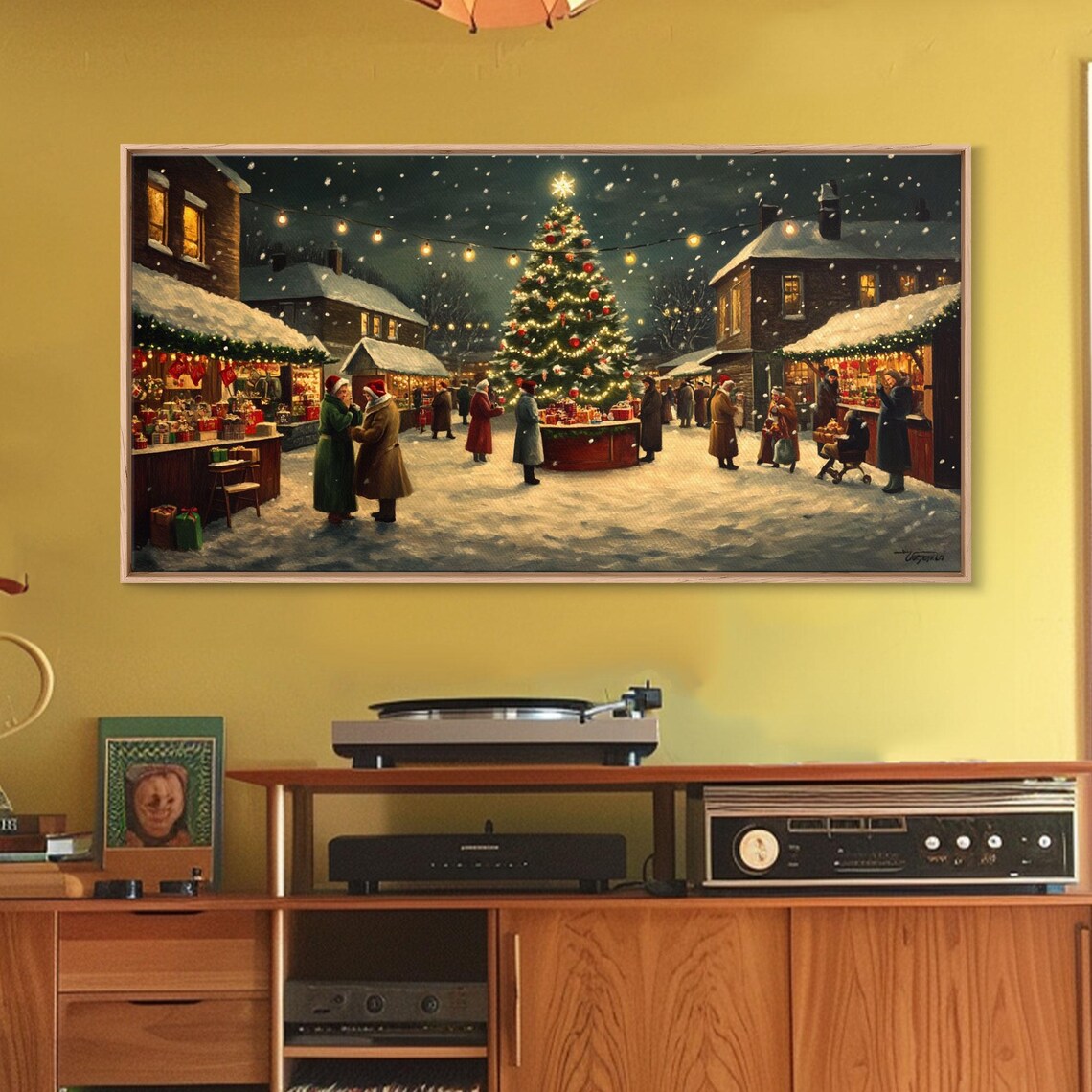 Vintage Christmas Village Market Scene Art Print - Image 2