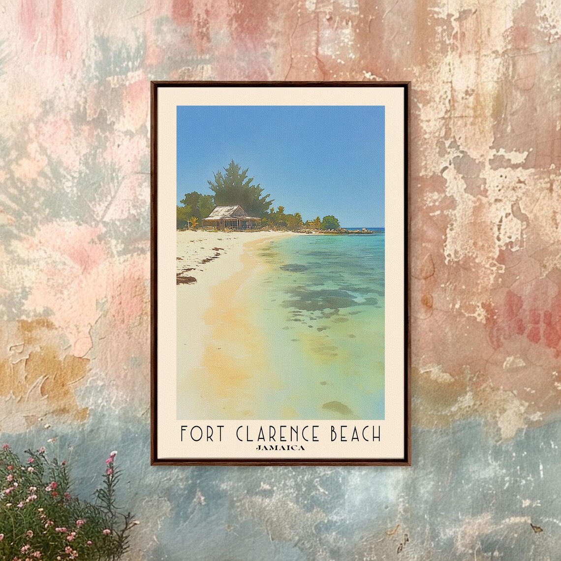 Fort Clarence Beach Jamaica White Sand Turquoise Shallows Beach Hut Watercolor Poster - Image 4