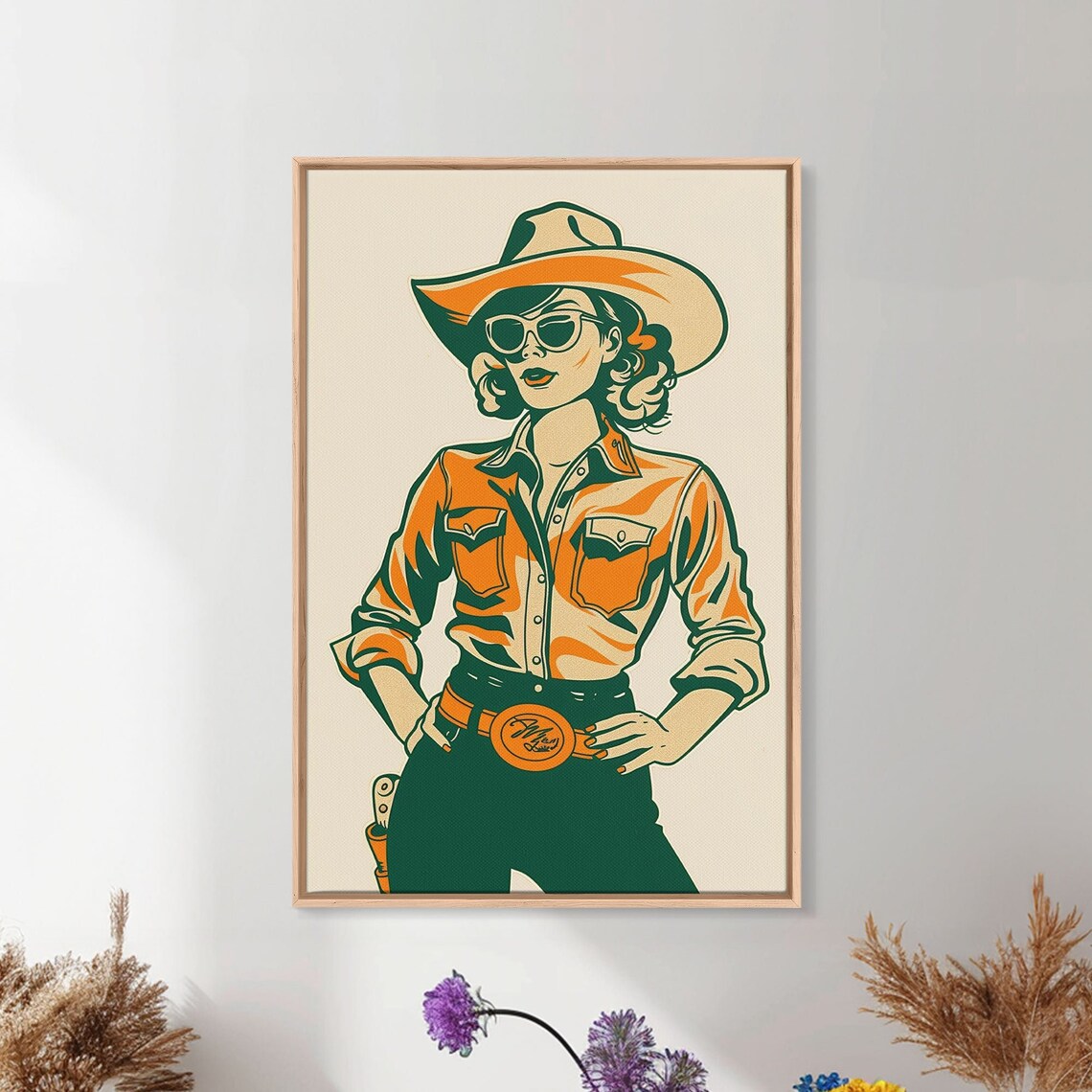 Retro Cowgirl With Sunglasses Vintage Western Illustration Poster - Image 4