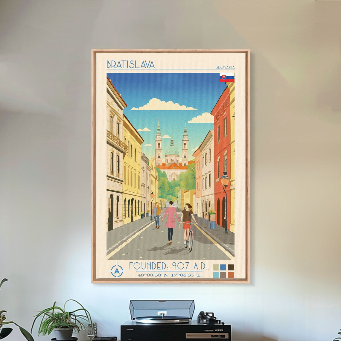 Bratislava Slovakia Old Town Street Twin Spires Church Vintage Poster - Image 2