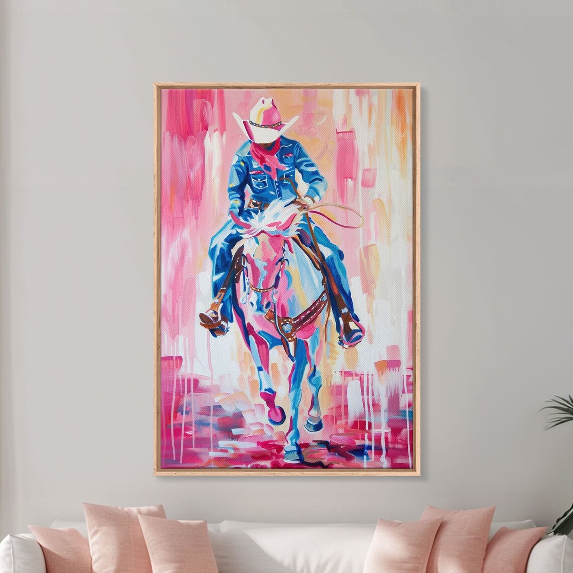 Cowboy Riding Horse Pink Pop Art Colorful Western Rodeo Wall Poster - Image 2