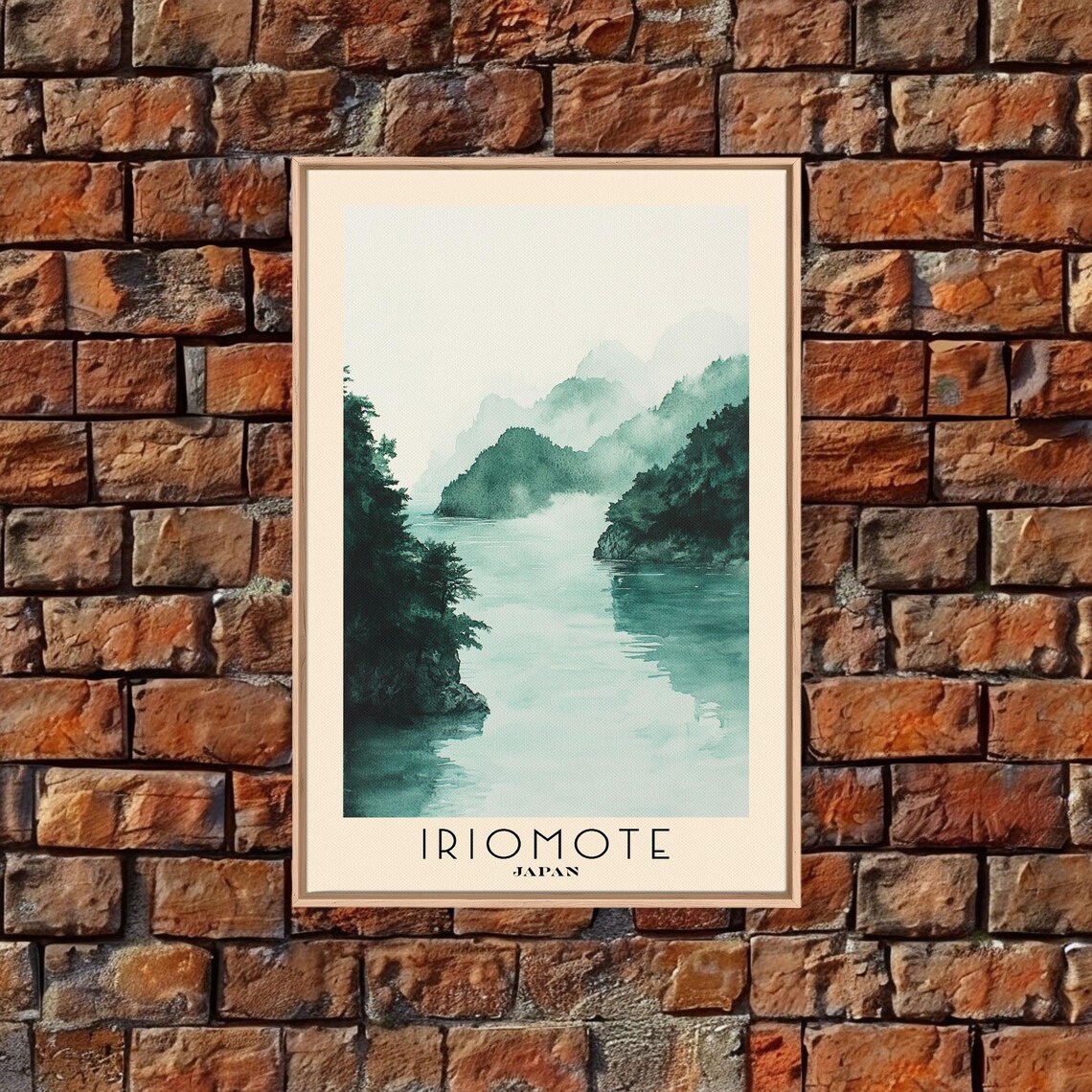 Iriomote Japan Misty Forest Inlet Teal Watercolor Landscape Travel Poster - Image 5