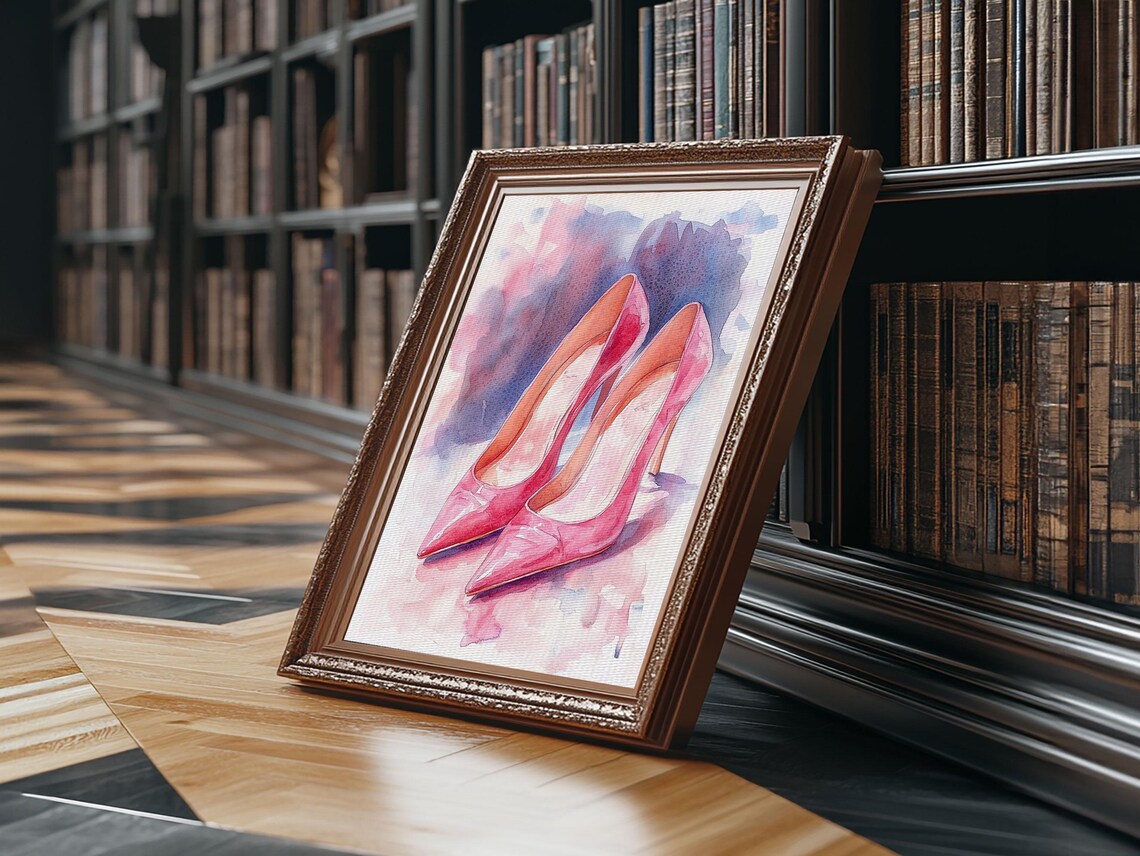 Pink High Heels Watercolor Fashion Illustration Chic Wall Art Poster - Image 3