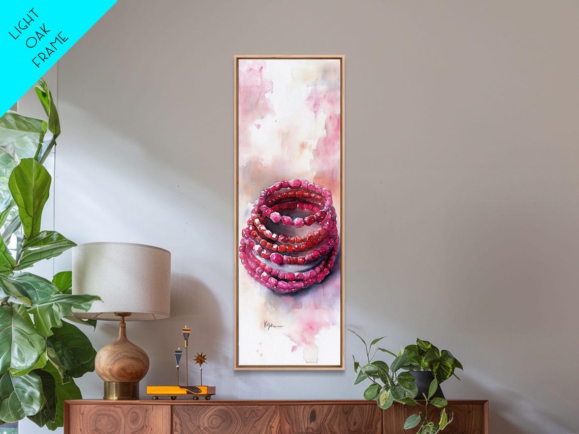 Pink Beaded Bracelets Stack Gemstone Watercolor Jewelry Poster - Image 4