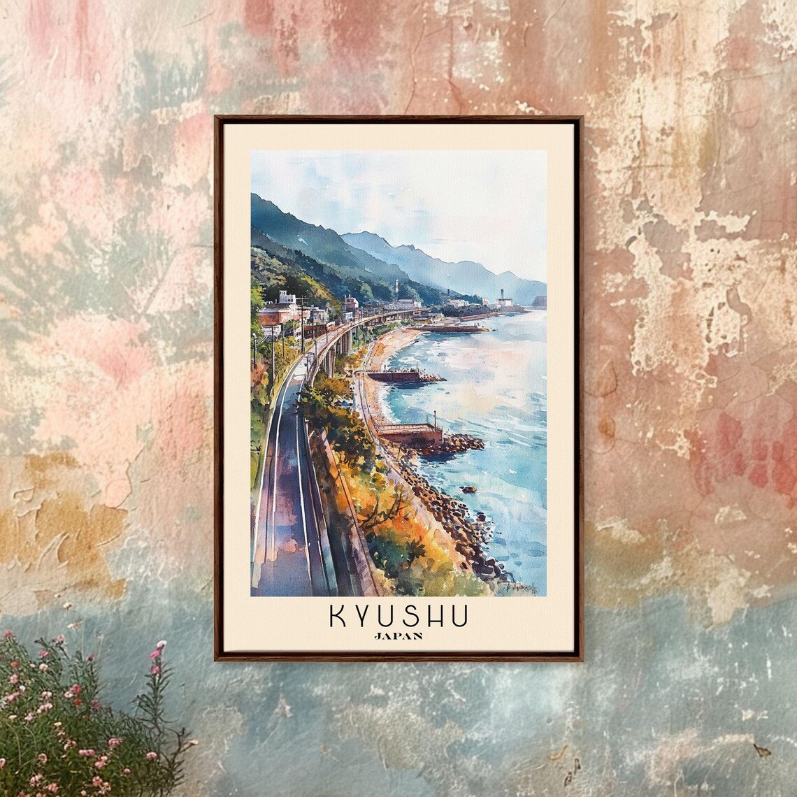 Kyushu Japan Coastal Railway Shore Blue Sea Mountain Coast Poster - Image 4