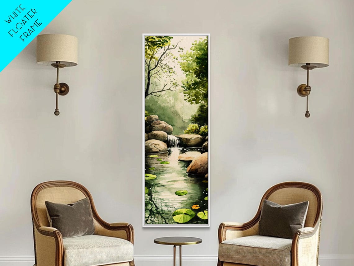 Tranquil Waterfall Stream Forest Watercolor Nature Scene Poster - Image 6