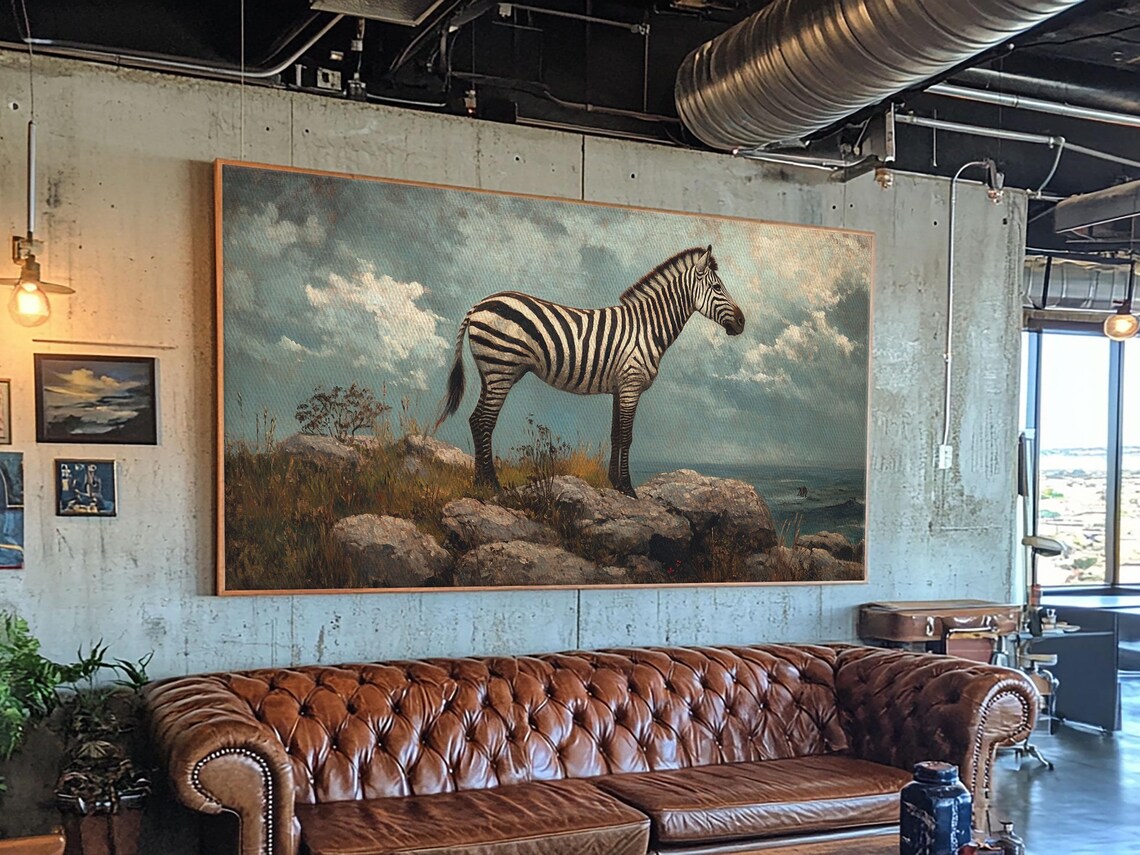Whimsical Zebra Vintage Oil Painting, Animal Art Print - Image 4