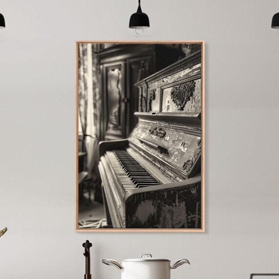 Vintage Rustic Upright Piano Sepia Photography Art Wall Poster