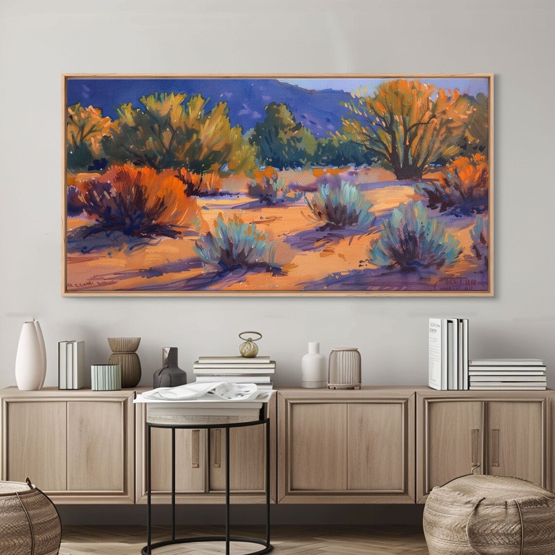 Desert Brush Sunset Golden Dunes Sagebrush Landscape Painting Poster