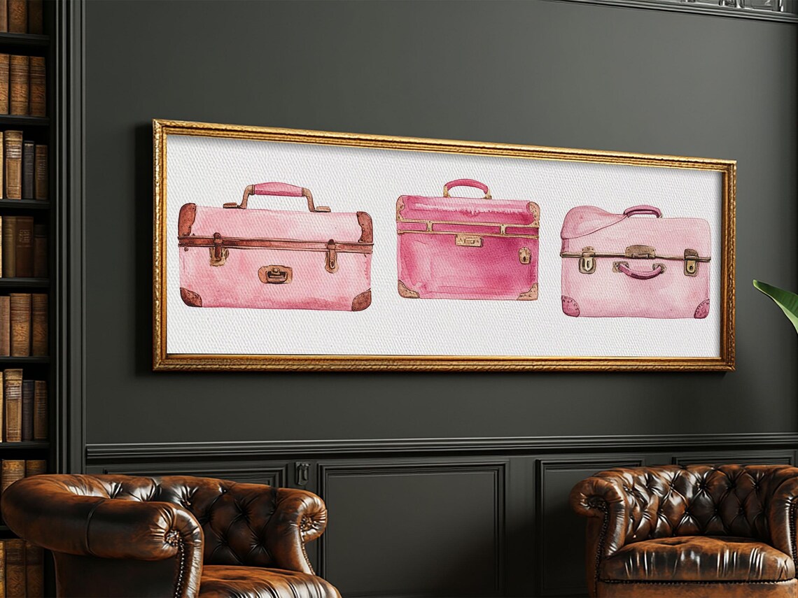 Retro Pink Suitcase Travel Poster, Cottagecore Decor - Image 2