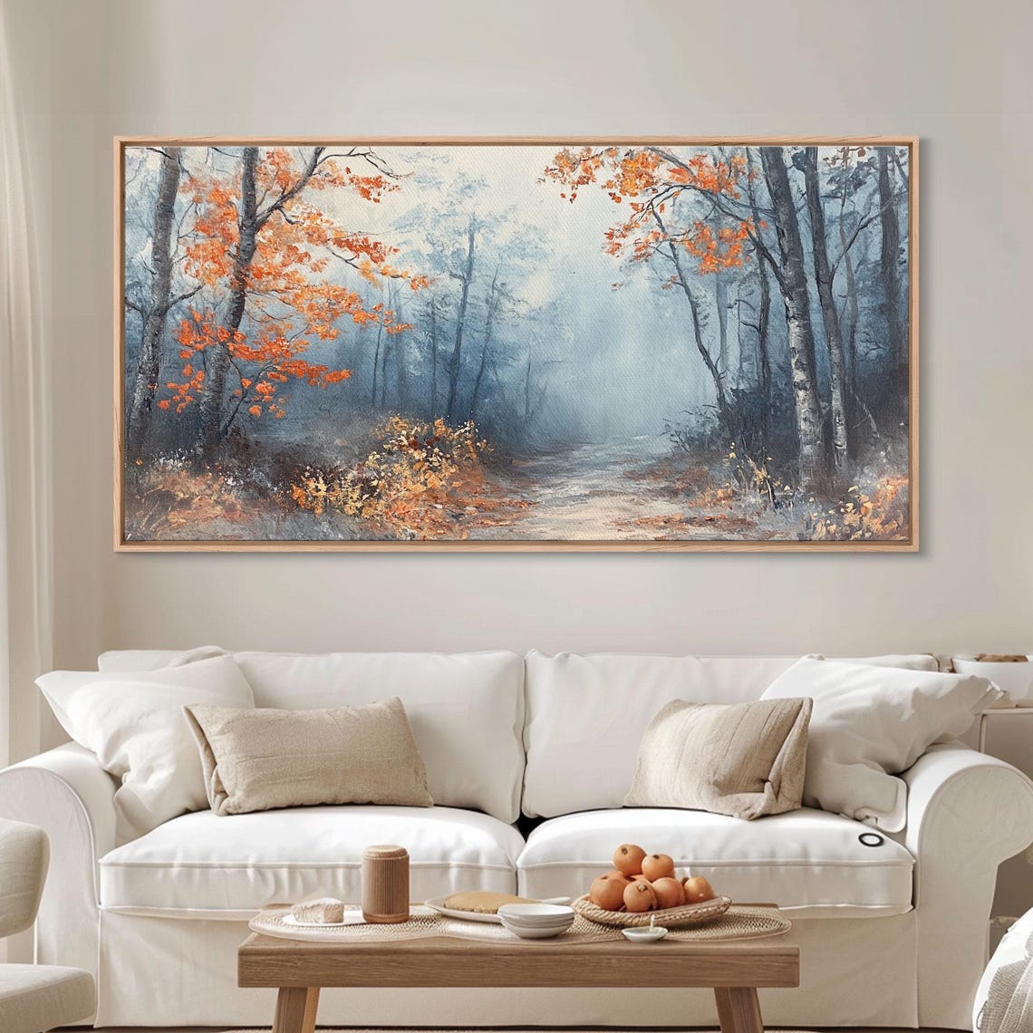 Misty Forest Path Lined With Bright Orange Autumn Trees Poster - Image 4