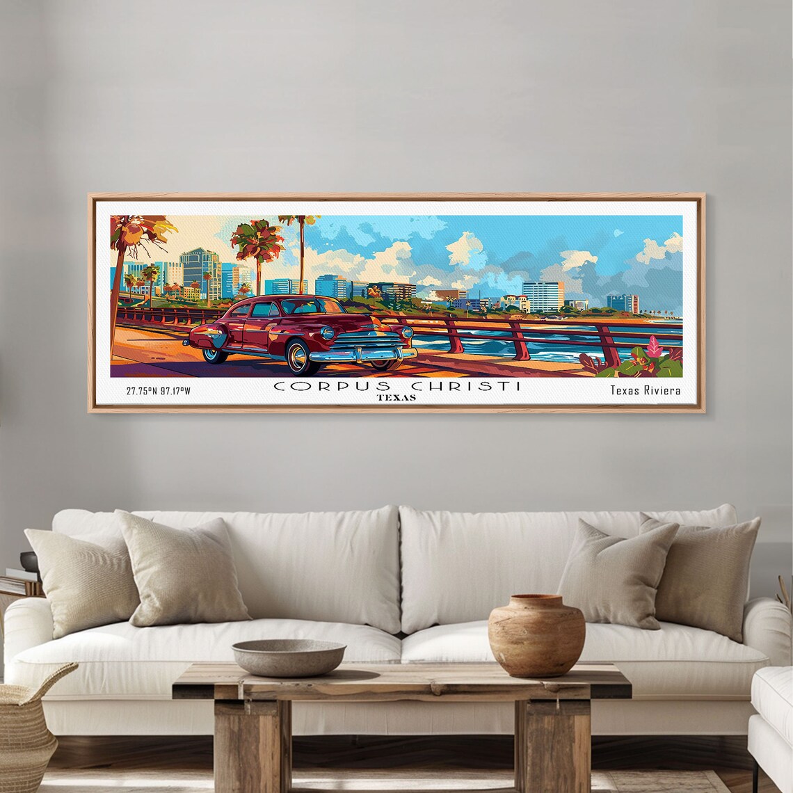 Corpus Christi Texas Bayfront Vintage Red Car Harbor View Travel Poster - Image 4