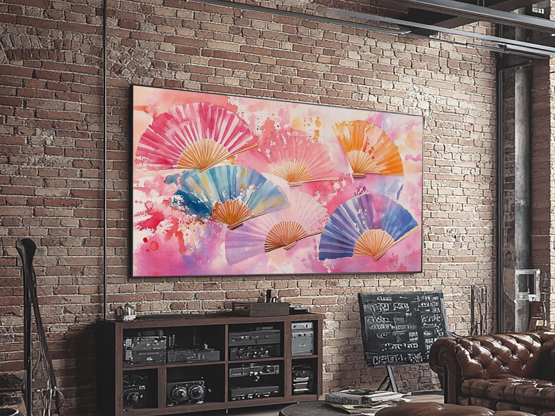 Colorful Folding Hand Fans Watercolor Asian Decor Chinoiserie Poster - Image 2
