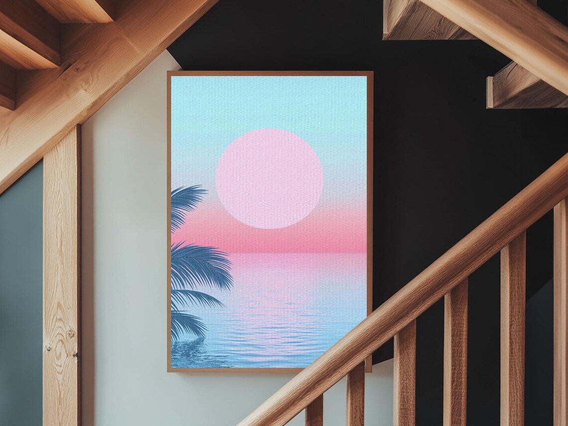 Vaporwave Pastel Sunset Ocean Palm Beach Retro Minimalist Poster - Image 4