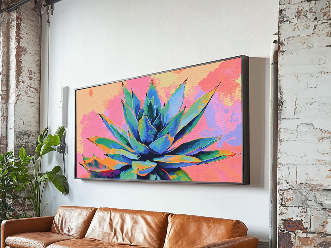 Neon Blue Agave Pink Sunset Pop Art Colorful Desert Plant Wall Art - Image 2