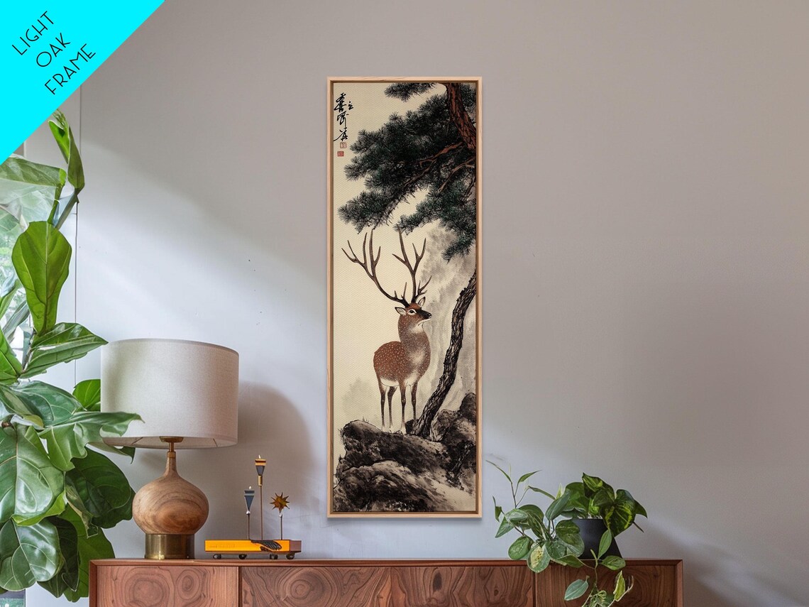 Framed Print Of Stag Under Pine Tree Rustic Wall Art Nature Inspired Above Bed Wall Art Cottagecore Decor Mountain Art - Image 2