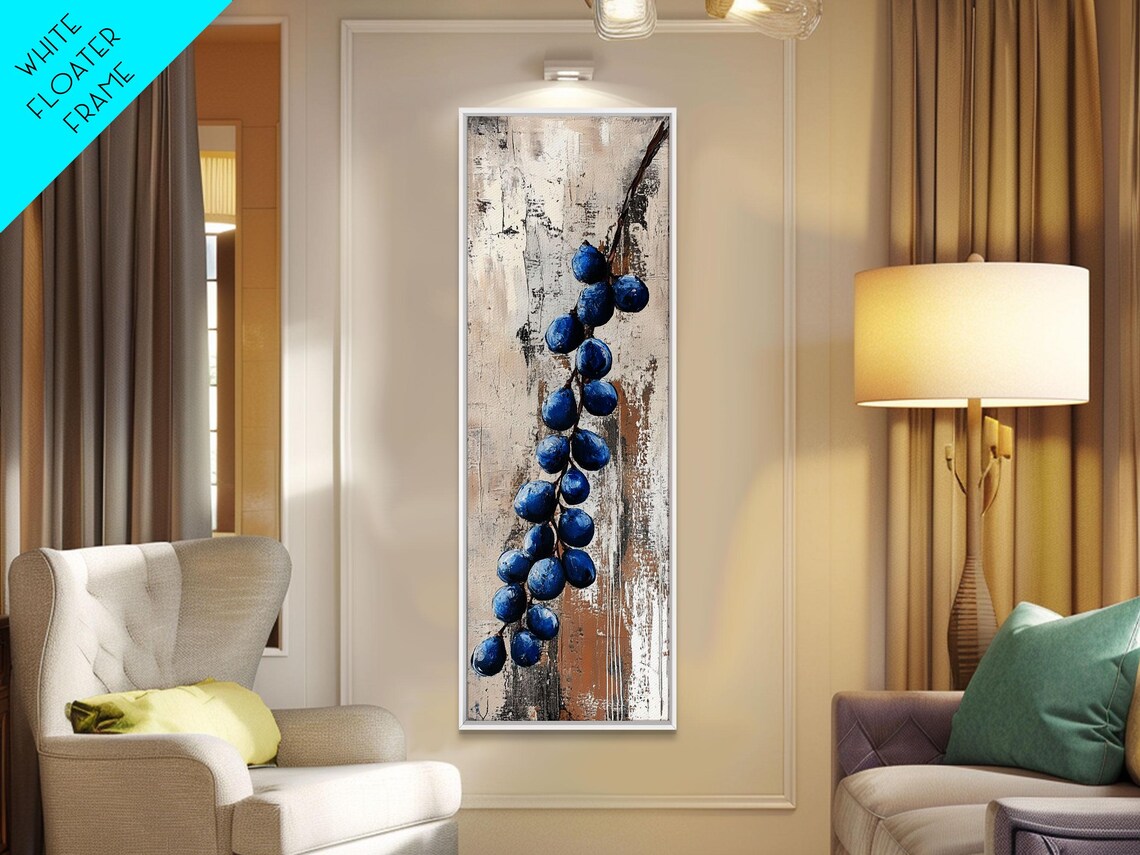 Blue Berries Branch Modern Abstract Still Life Neutral Wall Art - Image 6