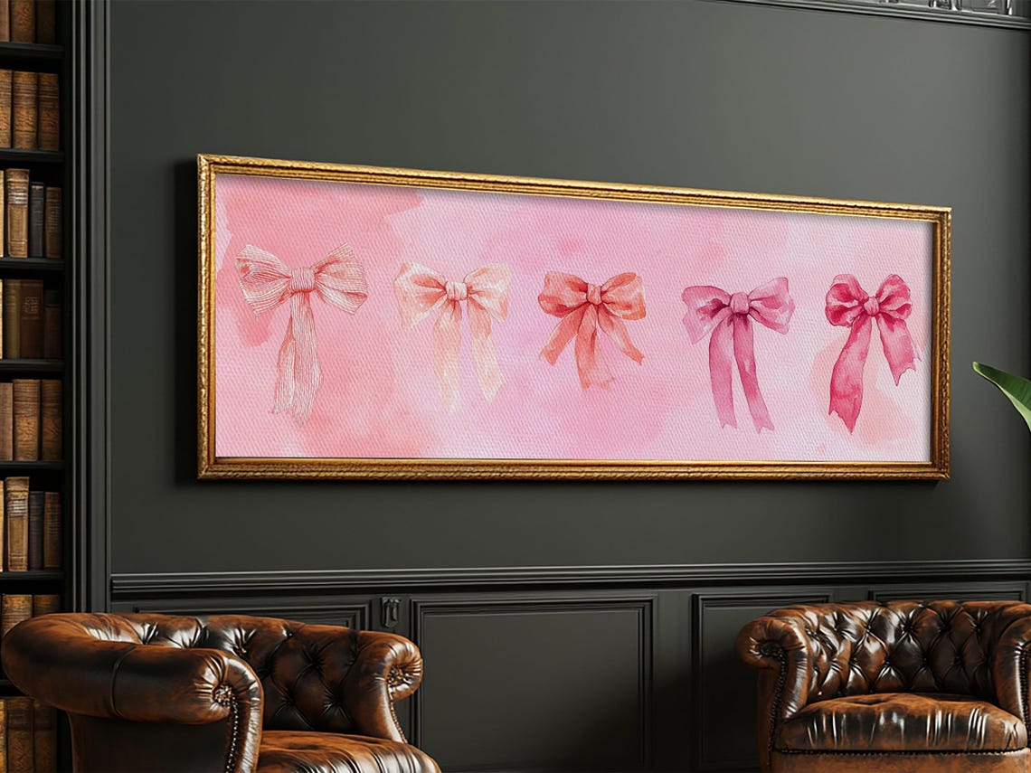 Pink Ribbon Bows Watercolor Coquette Feminine Nursery Wall Art - Image 5