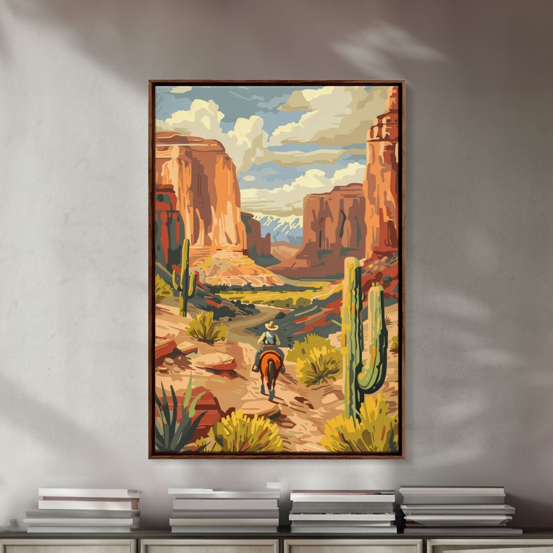 Cowboy Riding Desert Canyon Red Rocks Vintage Western Travel Poster - Image 5
