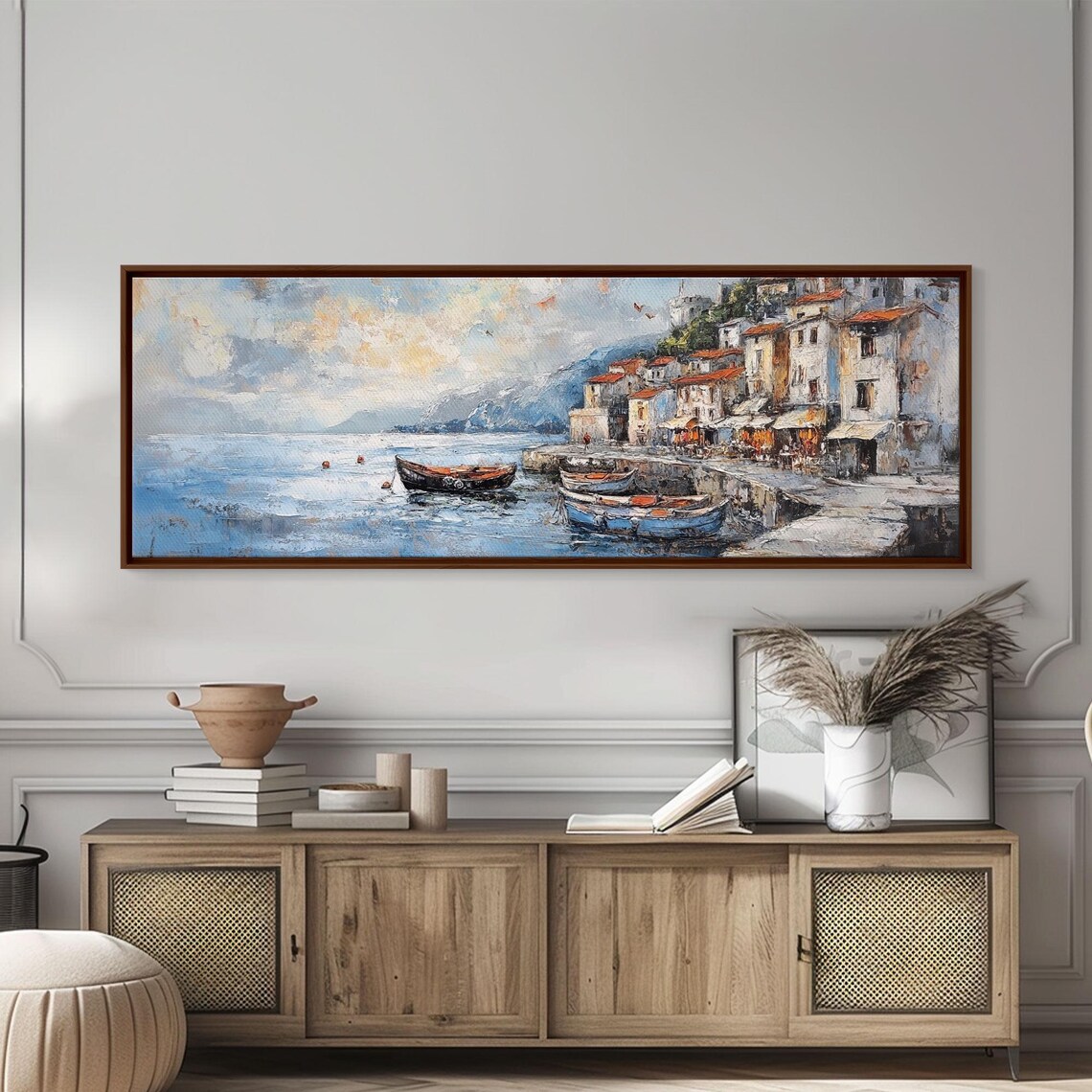 Mediterranean Seaside Village Harbor Boats Watercolor Coastal Poster - Image 5
