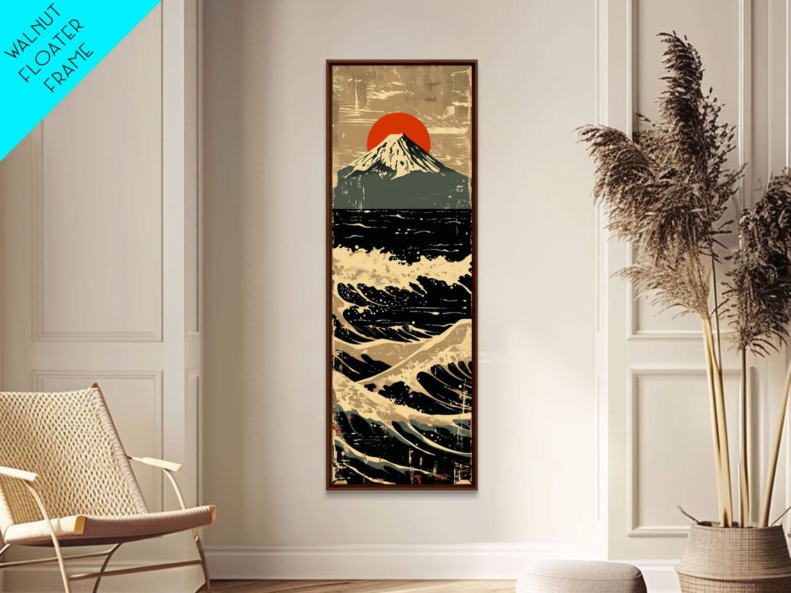 Mount Fuji With Red Sun And Dramatic Ocean Waves Retro Travel Poster - Image 4