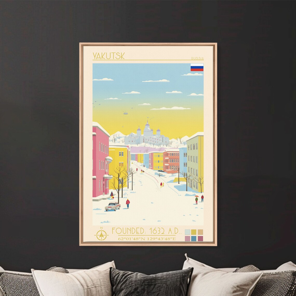 Yakutsk Russia Snowy Street Colorful Buildings Winter Travel Poster - Image 2