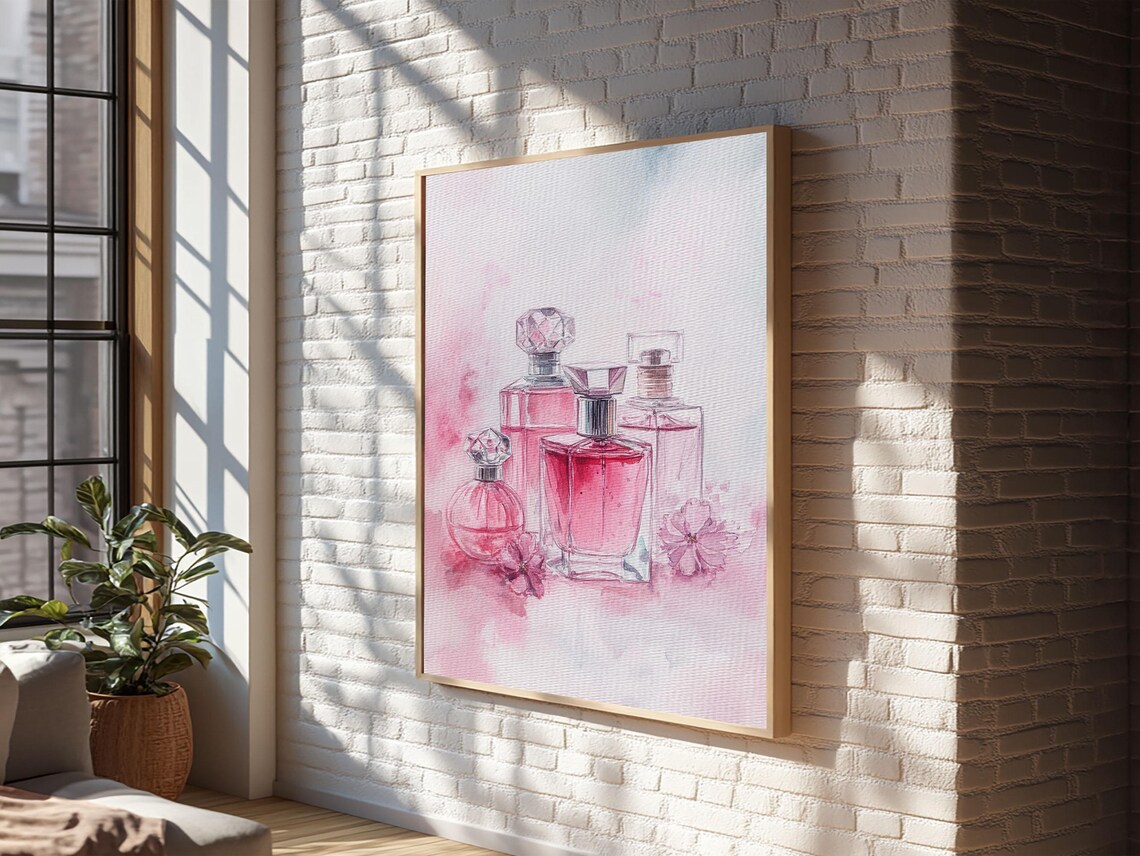Pink Perfume Bottles Watercolor Feminine Vanity Glam Beauty Wall Art - Image 6