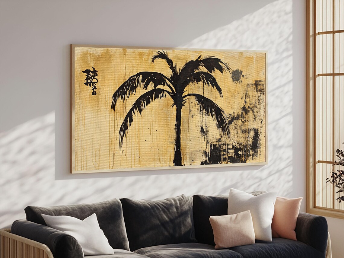 Black Palm Tree Gold Grunge Abstract Tropical Silhouette Wall Art - Image 6