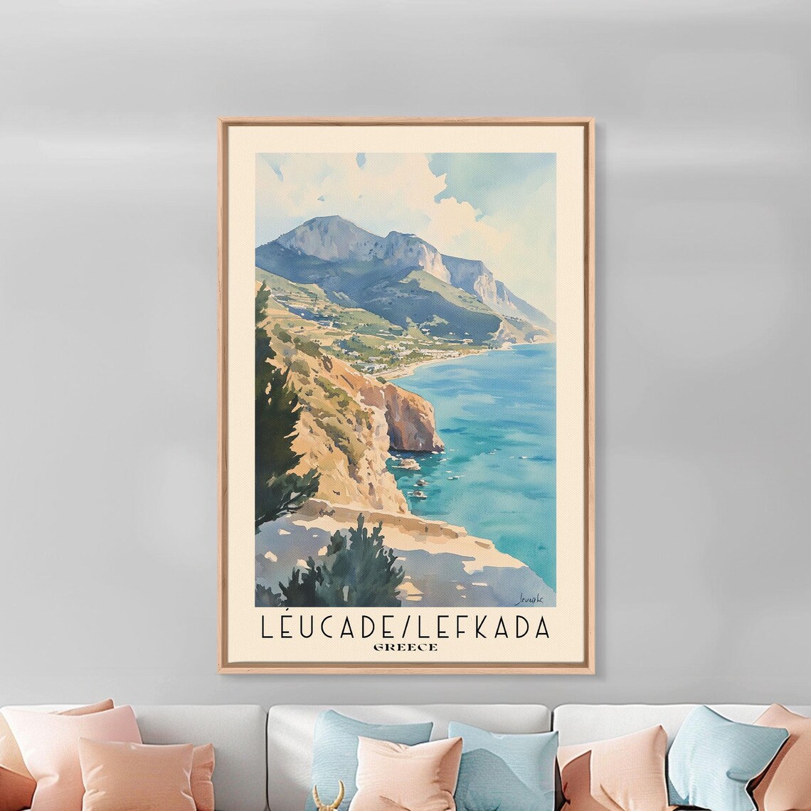 Lefkada Greece Dramatic Cliff Coast Big Mountains Turquoise Cove Poster - Image 2