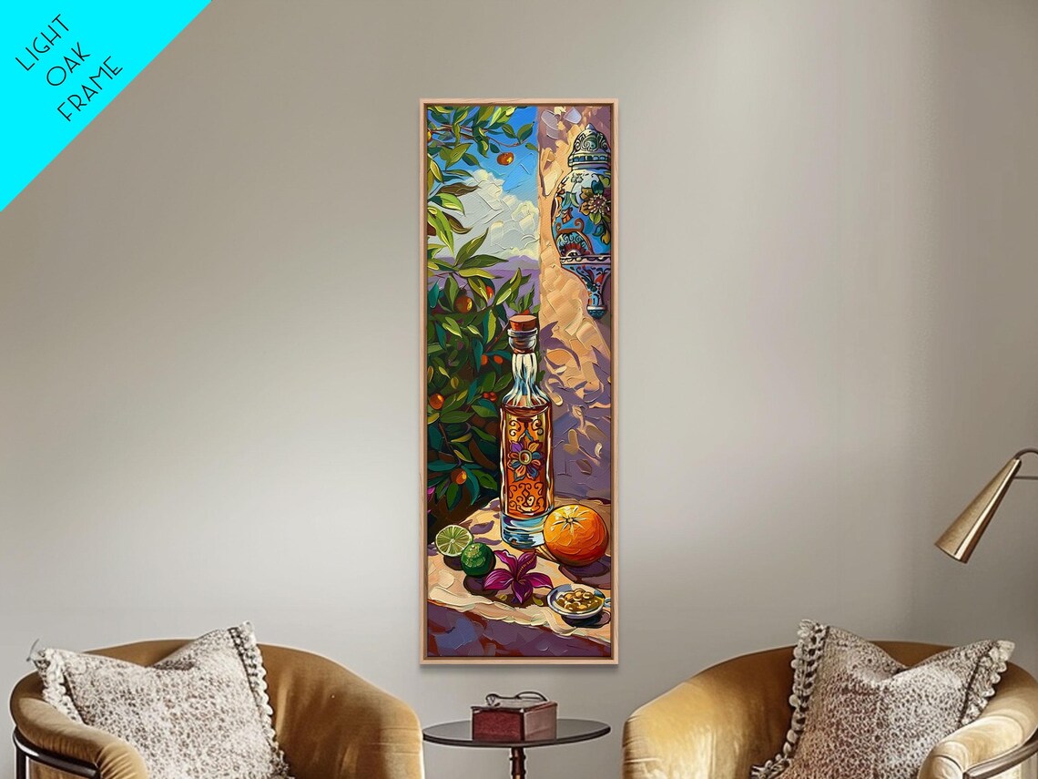 Rustic Mediterranean Still Life Art For Kitchen Gouache Style Painting Of Spanish Landscape Olive Tree Art Vertical Abstract Art - Image 6